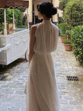Nukty Summer White France Vintage Dress Women Chiffon Elegant Evening Party Long Dress Ladies Casual Korean Style One-piece Dress