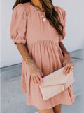 Nukty Summer Short-sleeved Dress Fashion New Loose Puff Sleeves Oversize Breasted Solid Color Dress Dresses Women