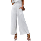 Nukty Autumn Summer Fashion Cotton Linen Pants Women Solid Fungus Edge High Waist Women's Trousers Wide Leg Casual Pants