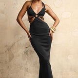 Nukty Summer New Ladies Halter Neck Hollow Dress Sexy Fashion Temperament Suspenders Fishtail Long Skirt Party High Street
