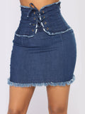 Nukty Summer New Fashion Women's Skirt High Waist Elastic Denim Short Skirt Temperament All-match Skirt Ladies Bag Hip Skirt