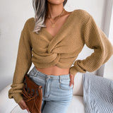 Nukty Knit Twist Pullover Women Autumn New Fashion Tops Long Sleeve Oversized Sweater High Street Off-Shoulder Knitwear