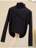 Nukty Long Sleeve Thick T Shirt Women Winter Tops Turtleneck Warm T-Shirt Korean Cotton Tshirt Woman Tee Shirt Femme Pink Blue