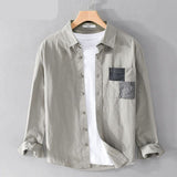 Nukty Spring Autumn Solid Long Sleeve Shirt Men Clothing Turn-down Collar Loose Casual Cardigan Man Simple Printed Pocket Tops