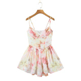 Nukty Spring Summer New High Waist Strap Mini Dress Woman Sexy Party Fashion Slim Print Draped Short Dress Female