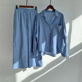 Nukty Cotton Linen Shirt  High Waist Slacks Suit Women's Sweatshirt Set SweatshirtWomen's 2-piece Retro  Oversize Suit  Pockets