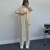 Nukty New Womans Suit Autumn Sleepwear Two-piece Women's Homewear Long Sleeve Cropped Button Shirt + Wide Leg Pants Suit Ladies