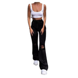 Nukty new style micro-bladed jeans women's ripped European and American high-waisted wide-leg flared trousers all-match loose