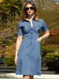 Summer New Women's Shirt Collar Dress Temperament Elegant Button Cardigan Imitation Denim Dress Office Wear Woman Dress