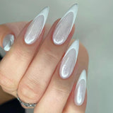 24Pcs Acrylic Fake Nails Press on Simple French False Nail with White Edge Design Wearable Mid-length Almond Full Cover Nail Tip