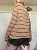 Women Fairy Grunge Knit Basic Shirt Autumn Y2K Grey Black Striped Long Sleeve Round Neck Tops Emo Tee