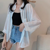 Nukty Shirts Women Sun Protection Loose All-match Summer Korean Style Casual Solid Tops Fashion Simple Chic Outerwear Thin Baggy Soft