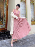 Nukty France Vintage Elegant Party Long Dress Ladies Pink Summer Sexy Beach Boho Dress Women Backless Casual Retro Korean Style Dress