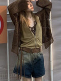 Nukty Harajuku Knitted Cardigan Women Vintage Hollow Out Oversized Sweater Korean Fashion Loose Casual Long Sleeve Thin Tops