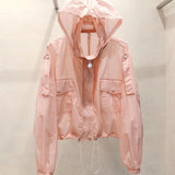 Nukty Summer Women Hooded Beach UV Jacket Female Long Sleeve Sun Protection Clothing Ladies Pink Sunscreen Casual Top