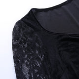 Nukty 90s Vintage Velvet Black Crop Top Elegant Lady Lace Flare Sleeve V Neck T-shirt Harajuku Grunge Retro Tees Women Gothic Clothes