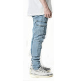 Nukty Jeans Men Pants Casual Cotton Denim Trousers Multi Pocket Cargo Jeans Men New Fashion Denim Pencil Pants Side Pockets Cargo