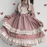 Nukty In Wondeland Cute Women's Lolita OP Dress Flouncing Lace Trim Japanese Harajuku Long Sleeves Doll Dress Fairy Vestidos
