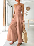 New Women's Jumpsuit Single Shoulder Strap Pleated High Waist Casual Wide Leg Jumpsuit Elegant Hakama Jumpsuit Women