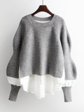 Winter Women's Wool Blouse Women's Sweater Stitching Shirt Fake Two Piece Set  Women Clothes Korean Fashion  Pullover