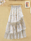 Nukty New Temperament Skirt Summer Floral Irregular Ruffle All-match A-line Skirt Breathable Fairy Cake Skirt Fashion Party