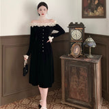 Nukty Winter Velvet France Vintage Dress Women Korean Elegant Evening Party Midi Dress Ladies Long Slevee Retro Chic Dress Autumn