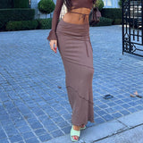 Nukty 90s Vintage Black High Waist Bodycon Maxi Skirt Chic Women Fashion Casual Slim Fit Pencil Long Skirt Harajuku Streetwear