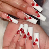 24pcs/Box Long T Handmade Valentine's Day French Flame Wave Love With Diamond False Nail Enhancement Waterproof Gel Fake Nails