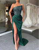 Nukty Green Chest Wrapping Long Robe with Sequins and Slit Female Slim Sexy Evening Dress