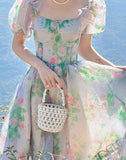 Nukty Puff Sleeve Summer Dress Fashion French Style Ruffle Dress for Women New Fashion Elegant Short Sleeves Midi Dress