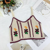 OUMEA Women Cotton Camis Crop Tops Summer Crochet Floral Embroidery V Neck Cute Tops French Style Going Out Hot Sexy Beach Tops