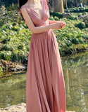 Nukty France Vintage Elegant Party Long Dress Ladies Pink Summer Sexy Beach Boho Dress Women Backless Casual Retro Korean Style Dress