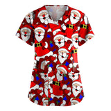 Nukty Cute Cartoon Animals Print Christmas Nursing Scrubs Women Tops Short Sleeve pet salon Work Uniform Blouse Costume Shirts Female