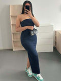 Nukty Off Shoulder Denim Dress Woman Blue Corset Long Dress Women Midi Bodycon Dresses For Women Elegant Party Dress