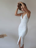 Sexy High Split Spaghetti Strap Dress Deep V Neck Backless Party Dresses New Fashion Elegant Slim Sheath Dress For Women