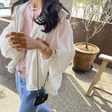 Nukty Hooded Summer Jackets Women Loose Pure Simple All-match Sun-proof Basic Outwear Long Sleeve White Lady Clothing Soft Minimalist