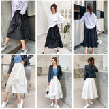 Nukty Spring and Summer New Slim Skirt Female Fake Pocket Design Irregular Large Swing Skirt Mid-length A-line Skirt