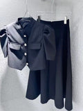 Nukty High Quality New Summer Fashion Korean Sweet Elegant 2 Piece Set Women Crop Top Shirt Blouse Midi Skirt Suits Two Piece Outfits