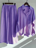 Nukty Cotton Linen Shirt  High Waist Slacks Suit Women's Sweatshirt Set SweatshirtWomen's 2-piece Retro  Oversize Suit  Pockets