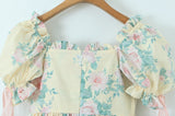 Nukty Women Summer Fashion Sweet Floral Print Mini Dress Vintage Square Collar Chic Wood Ear Princess Dresses