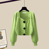 Nukty Winter Knit Sets Womens Outfits French Vintage Square Collar Knitted Sweater And Wide Leg Pants Two Pieces Sets Office Lady Sets