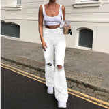 Nukty new style micro-bladed jeans women's ripped European and American high-waisted wide-leg flared trousers all-match loose