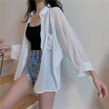 Nukty Shirts Women Sun Protection Loose All-match Summer Korean Style Casual Solid Tops Fashion Simple Chic Outerwear Thin Baggy Soft