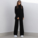 Fashion Half-high Collar Green Sweater Suit for Women Autumn Winter Casual Long-sleeved Loose White Knitted 2 Piece Set