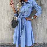 Nukty Women Sexy Button V Neck Washing Denim Dress Casual Summer Short Sleeve Long Dress Spring Vintage Fashion Jean Party Dress