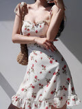 Nukty Y2K Floral Sexy Slip Dress Women's Summer Bandage Sleeveless Slim Flounce Resort Mini Dresses Elegant Office Lady Party
