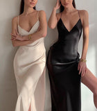 Nukty Elegant Backless Long Party Dresses For Women Spaghetti Strap Satin Maxi Dress Summer Beach Slip Dress