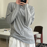 Nukty Summer Women's Casual Solid Color Round Neck Long Sleeve Loose T-Shirt