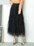 Nukty Fashion Tutu Tulle Skirt Women Long Maxi Skirt Spring Summer Korean Black Pink High Waist Pleated Skirt Female