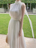 Nukty Summer White France Vintage Dress Women Chiffon Elegant Evening Party Long Dress Ladies Casual Korean Style One-piece Dress